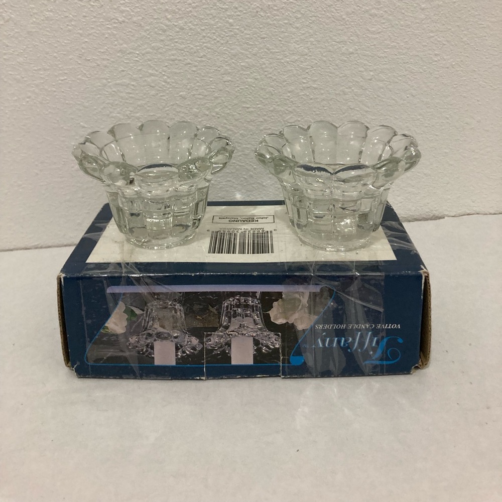 Tiffany Candle Holders Set Votive Tapered Clear Glass Size Small